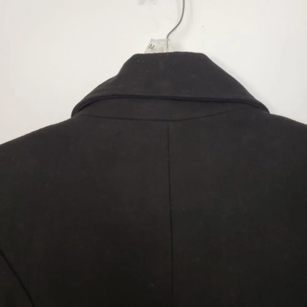 GUESS wool blend military style midi black silver buttons long over coat